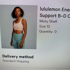 Lululemon energy bra medium support B-D cup misty shell size 12